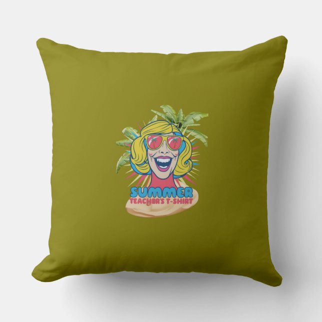 Groovy Summer Teacher Vibes Throw Pillow (Front)