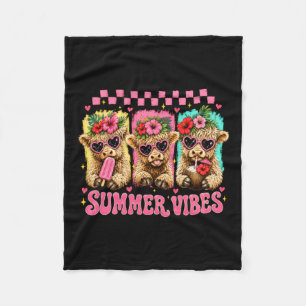 Groovy Summer Vibes Highland Cow Fleece Blanket
