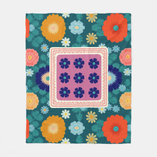 Groovy Sunflowers and Botanical Blooms Fleece Blanket