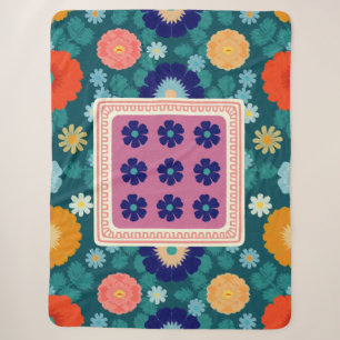 Groovy Sunflowers and Botanical Blooms Sherpa Blanket