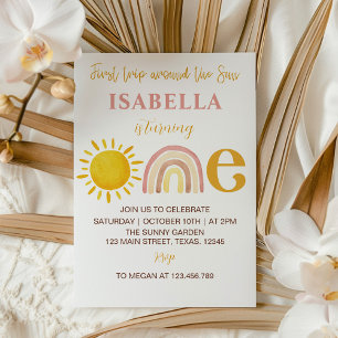 Groovy Sunshine Rainbow Birthday 1st Invitation