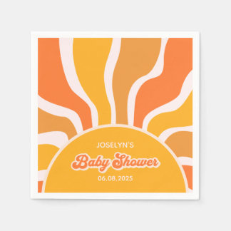 Groovy Sunshine Retro 60s Hippie Baby Boy Shower Napkin