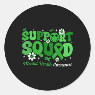 Groovy Support Squad Mental Health Awareness Green Classic Round Sticker