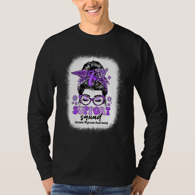 Groovy Support Squad Messy Bun Chronic Migraine T-Shirt (Front)