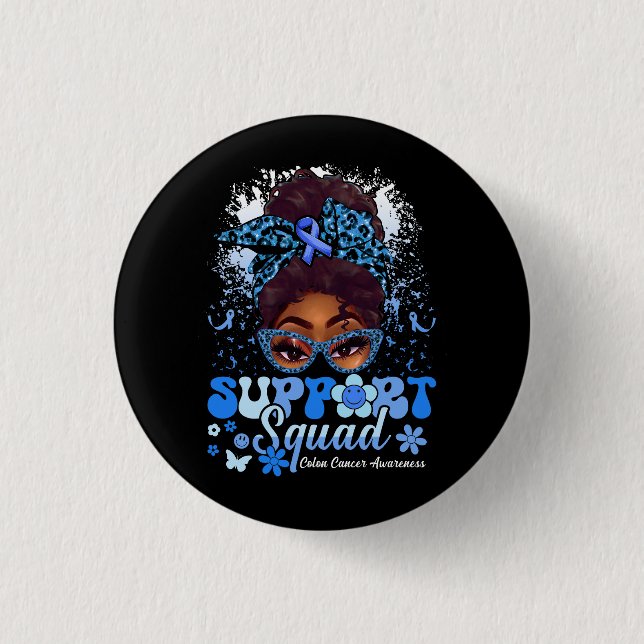 Groovy Support Squad Messy Bun Colon Cancer Awaren 3 Cm Round Badge (Front)