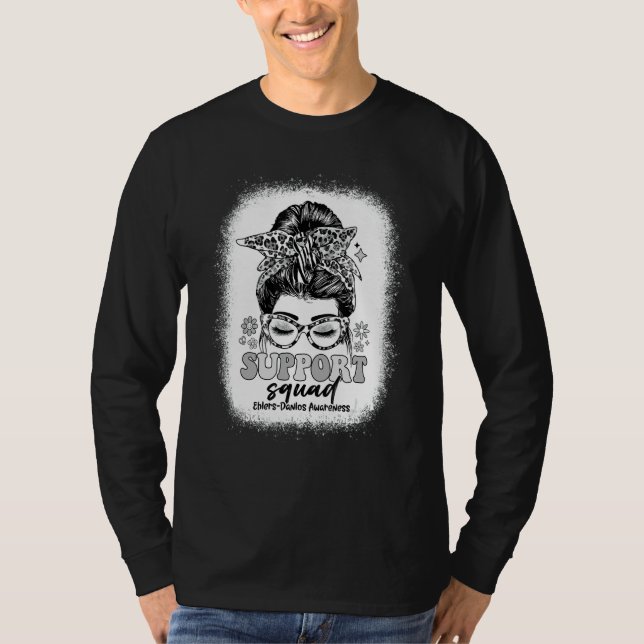 Groovy Support Squad Messy Bun Ehlers Danlos Aware T-Shirt (Front)