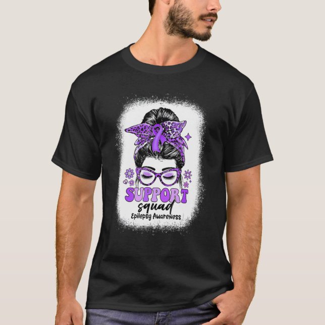 Groovy Support Squad Messy Bun Epilepsy Awareness T-Shirt (Front)