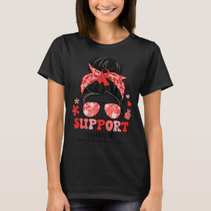 Groovy Support Squad Messy Bun Heart Disease Aware T-Shirt