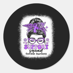 Groovy Support Squad Messy Bun Overdose Awareness Classic Round Sticker