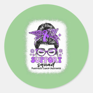 Groovy Support Squad Messy Bun Pancreatic Cancer Classic Round Sticker