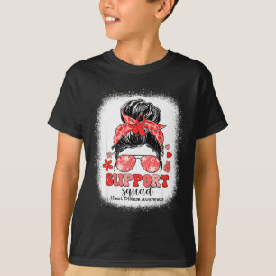 Groovy Support Squad Messy Bun Red Ribbon Heart Di T-Shirt