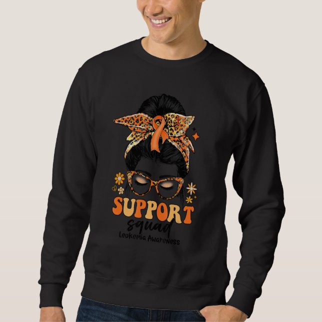 Groovy Support Squad Messy Bun Women Leukemia Awar Sweatshirt (Front)