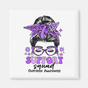 Groovy Support Squad Messy Bun Women Overdose Awar Magnet