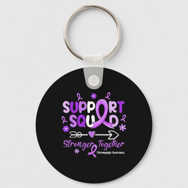 Groovy Support Squad Purple Ribbon Fibromyalgia Aw Key Ring (Front)