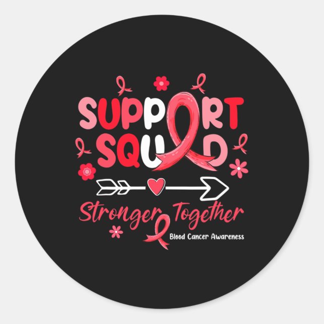 Groovy Support Squad Red Ribbon Blood Cancer Aware Classic Round Sticker (Front)