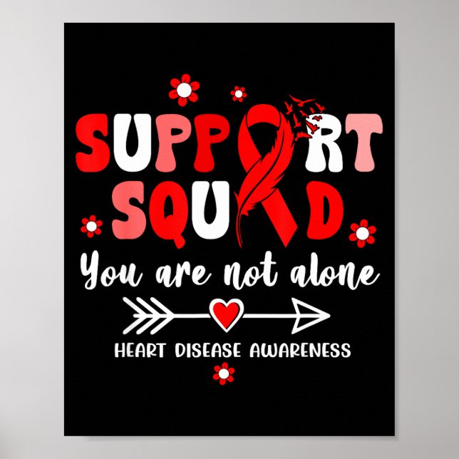 Groovy Support Squad Red Ribbon Heart Disease Awar Poster (Front)