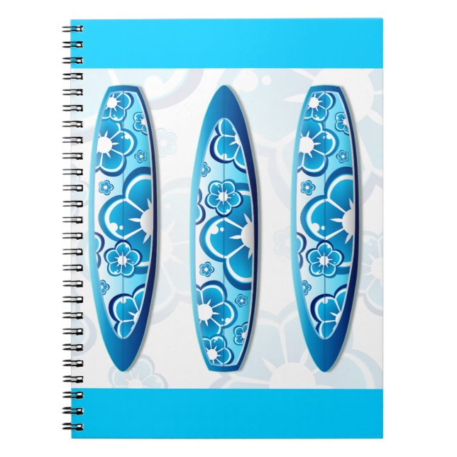 Groovy Surfboard with a flower design Notebook (Front)