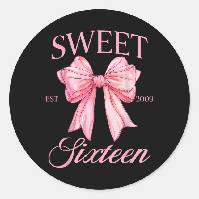 Groovy Sweet 16th Birthday Girl Coquette Bow 16 Ye Classic Round Sticker (Front)