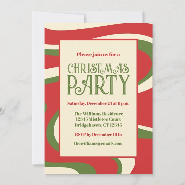 Groovy Swirl Retro Christmas Party Invitation (Front)
