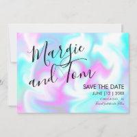 Groovy Swirls Script Save the Date Pink Blue