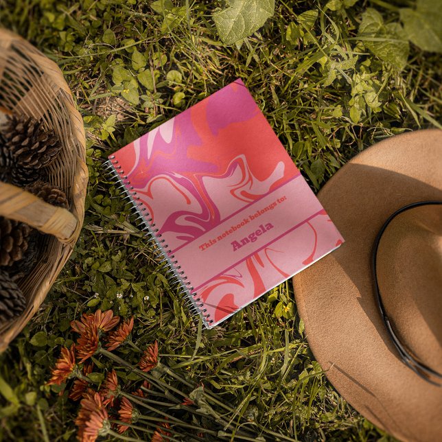 Groovy swirly orange and pink customisable notebook (Creator Uploaded)