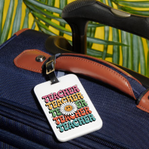 Groovy Teacher Cute Daisy Flower Retro Back School Luggage Tag
