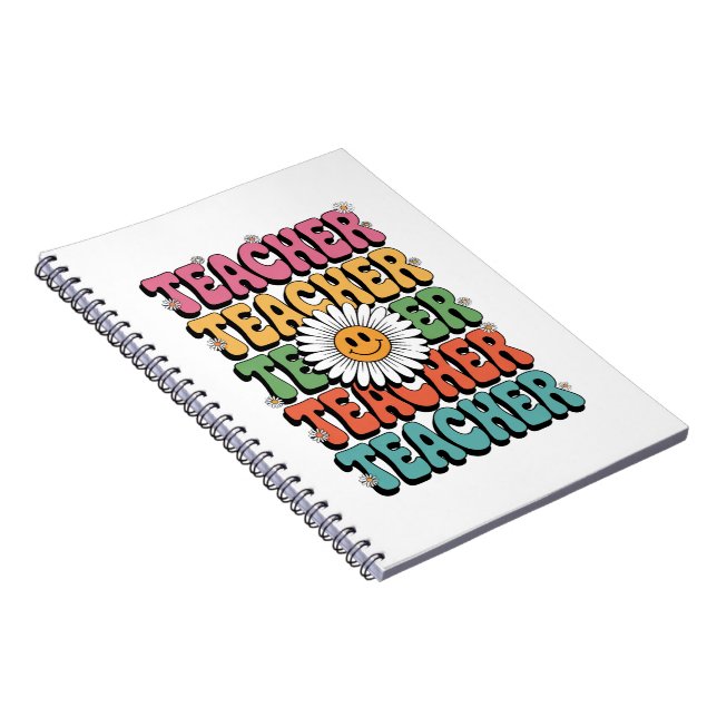 Groovy Teacher Cute Daisy Flower Retro Back School Notebook (Right Side)