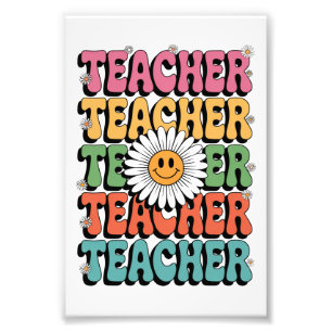 Groovy Teacher Cute Daisy Flower Retro Back School Photo Print