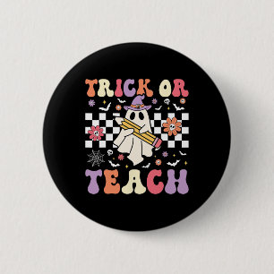 Groovy Teacher Halloween Retro Trick Or Teach Flor 6 Cm Round Badge