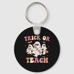 Groovy Teacher Halloween Retro Trick Or Teach Flor Key Ring