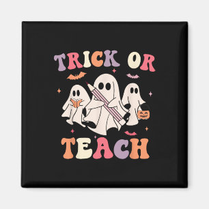 Groovy Teacher Halloween Retro Trick Or Teach Flor Magnet