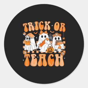 Groovy Teacher Halloween Trick Or Teach Ghost Men Classic Round Sticker