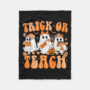 Groovy Teacher Halloween Trick Or Teach Ghost Men Fleece Blanket