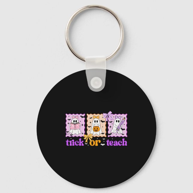 Groovy Teacher Halloween Trick Or Teach Ghost Men  Key Ring (Front)