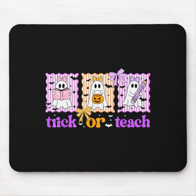 Groovy Teacher Halloween Trick Or Teach Ghost Men  Mouse Pad (Front)