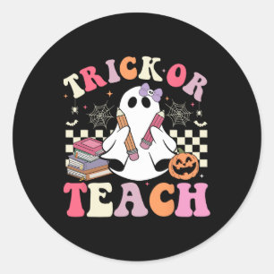 Groovy Teacher Halloween Trick Or Teach Retro Cute Classic Round Sticker
