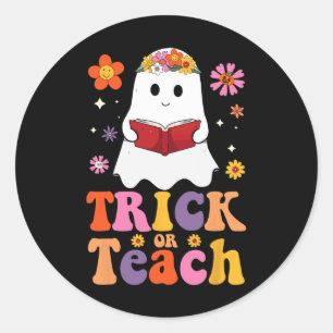 Groovy Teacher Halloween Trick Or Teach Retro Flor Classic Round Sticker