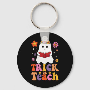 Groovy Teacher Halloween Trick Or Teach Retro Flor Key Ring