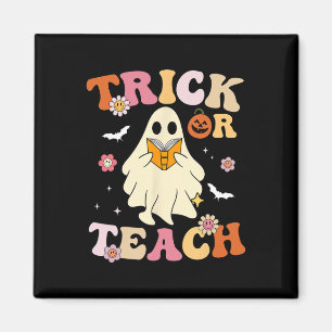 Groovy Teacher Halloween Trick Or Teach Retro Flor Magnet