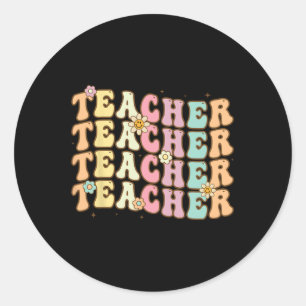 Groovy Teacher Inspirational Colourful Back To Sch Classic Round Sticker