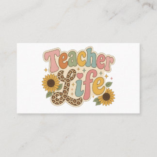 Groovy Teacher Life Sunflower & Leopard Print Back Business Card