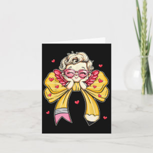 Groovy Teacher Valentine Coquette Bow Pencil Teach Card