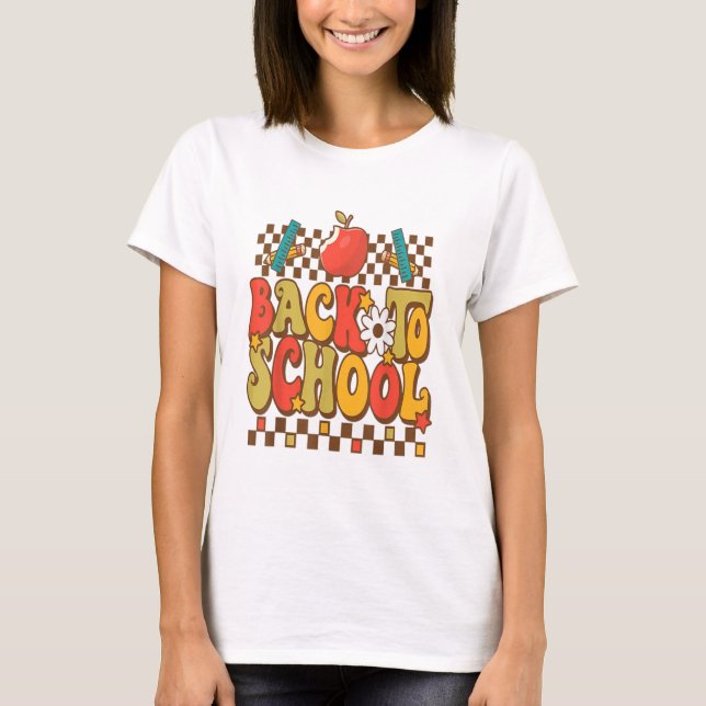 Groovy Teacher Vibes Elementary Retro Welcome Back T-Shirt (Front)