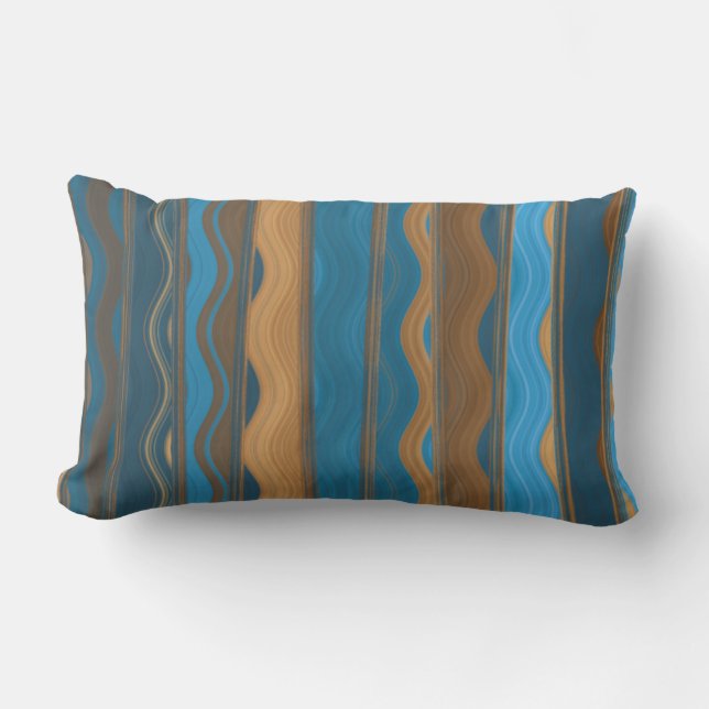 Groovy Teal, Blue,  Copper Stripe Lumbar Pillow (Front)