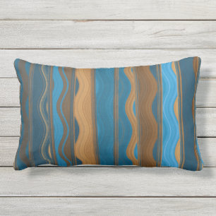 Groovy Teal, Blue,  Copper Stripe Lumbar Pillow