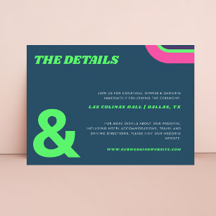 Groovy Teal Lime Green Retro Wedding Details Card