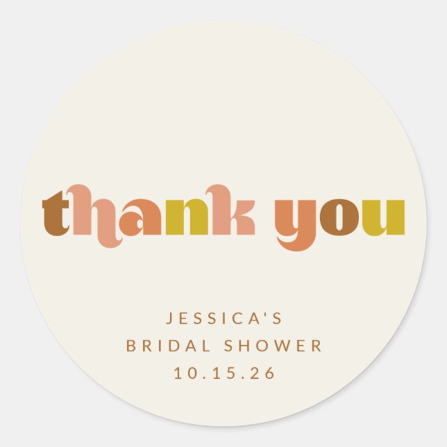 Groovy Terracotta Peach Retro Text Custom Shower  Classic Round Sticker (Front)