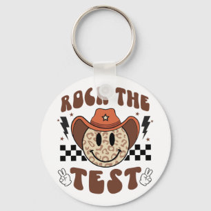 Groovy Test Day Rock The Test Smile Cowboy Boys Me Key Ring