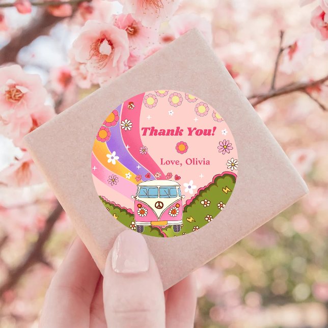 Groovy Thank You Boho Floral Rainbow  Classic Round Sticker (Creator Uploaded)