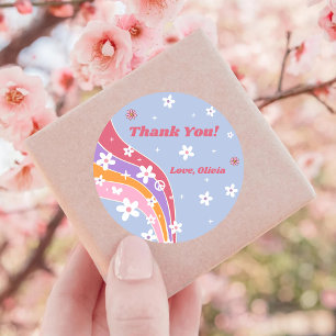 Groovy Thank You Boho Floral Rainbow  Classic Round Sticker